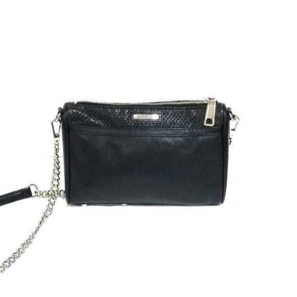 Rebecca Minkoff Mini Mac Perforated Leather Crossbody Bag in Black / Silver - Picture 7 of 13